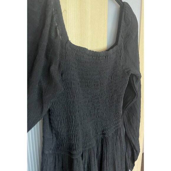 Hotwy Womens Black Tunic Dress Sz M Casual Waffle Knit Smocked Whimsygoth Witchy - Picture 3 of 6